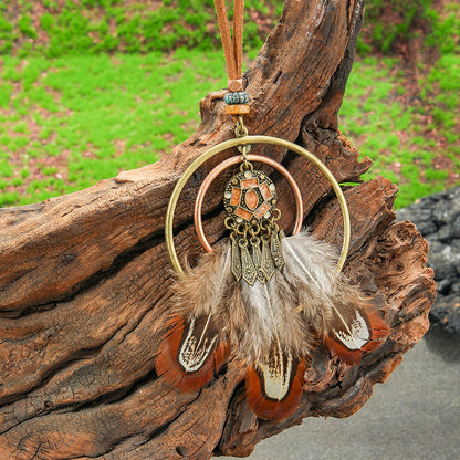 Colorful Feather Pendant Necklace Bohemian Style Butterfly Jewelry