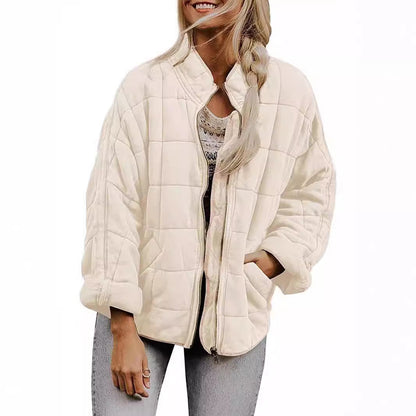Solid Color Stand Collar Cotton Coat With Pockets