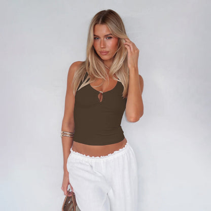 Y2K Stylish Metal Buckle Hollow Neck Crop Top