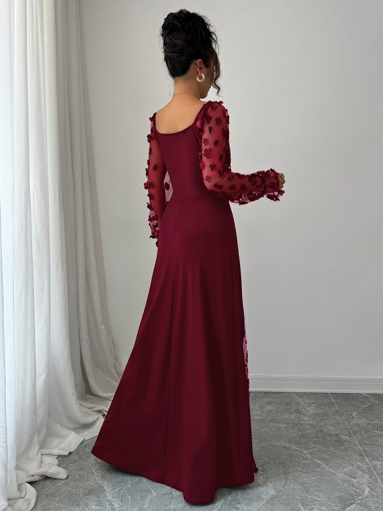 Elegant Hollow Out Long Sleeve Maxi Dress for Women