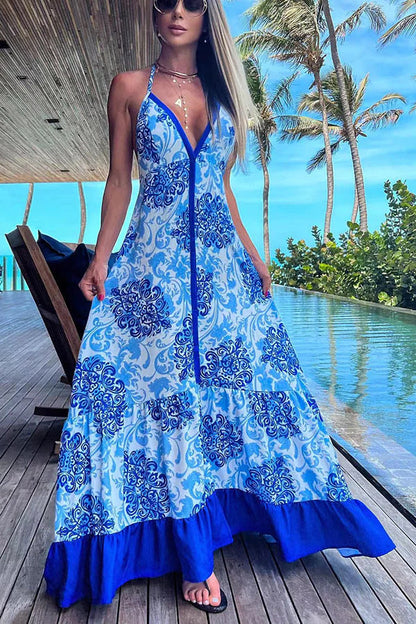 Summer Women'S Fashion Print V-Neck Slip Dress