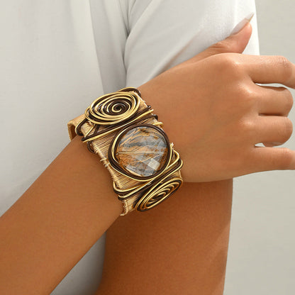 Vintage Wide Open Gemstone Metal Bracelets