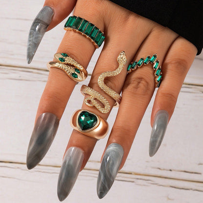Snake Heart Shaped Gemstone Rings Jewelry Set