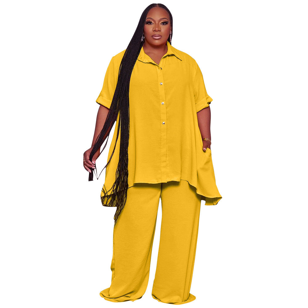 Fashionable Plus Size Short Sleeve Top And Wide Leg Pants Set