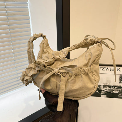 Trendy Casual Nylon Crossbody Bag With Drawstring Closure