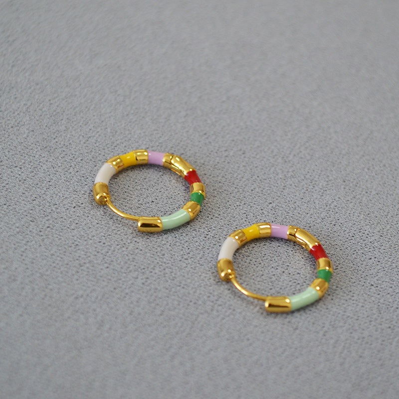 Simple Colourful Gold Plated Enamel Hoop Earrings