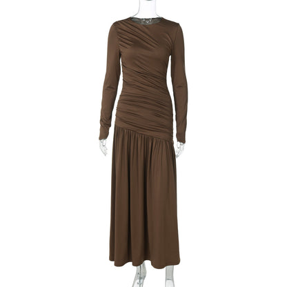 Trendy Casual Long Sleeve Dress Elegant Round Neck