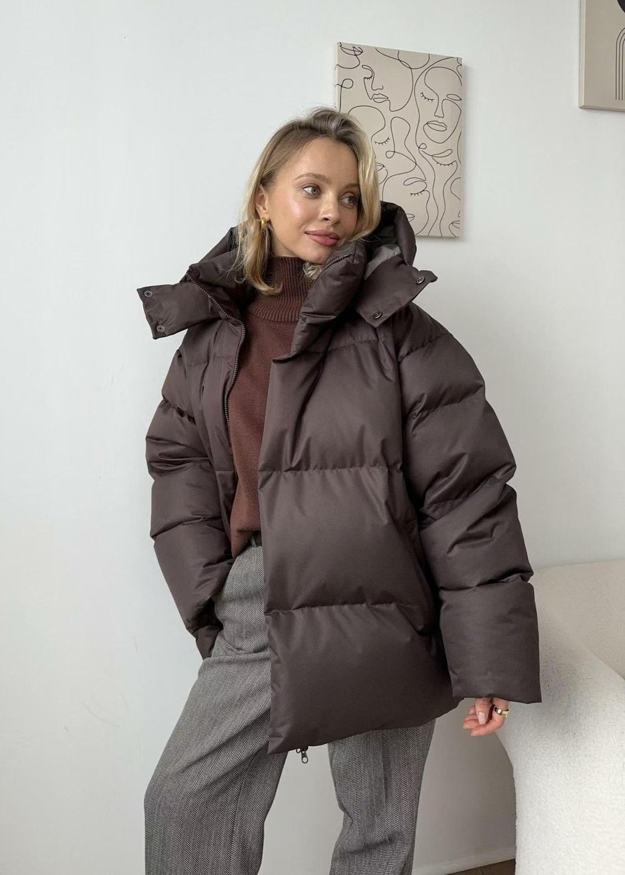 Oversized Puffer Jacket Padded Cotton Blend