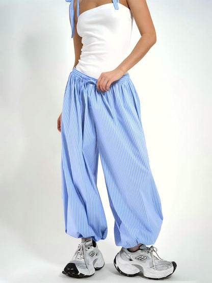 Trendy Striped Lantern Pants Casual Loose Trousers