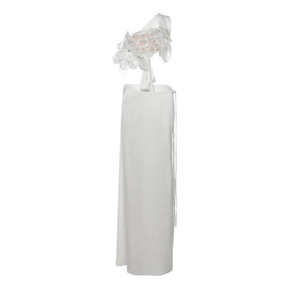 Backless Sequin Tie-Up Top And Split Skirt Set