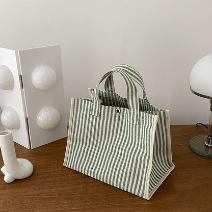 Trendy Stripe Canvas Tote Bag Large Capacity
