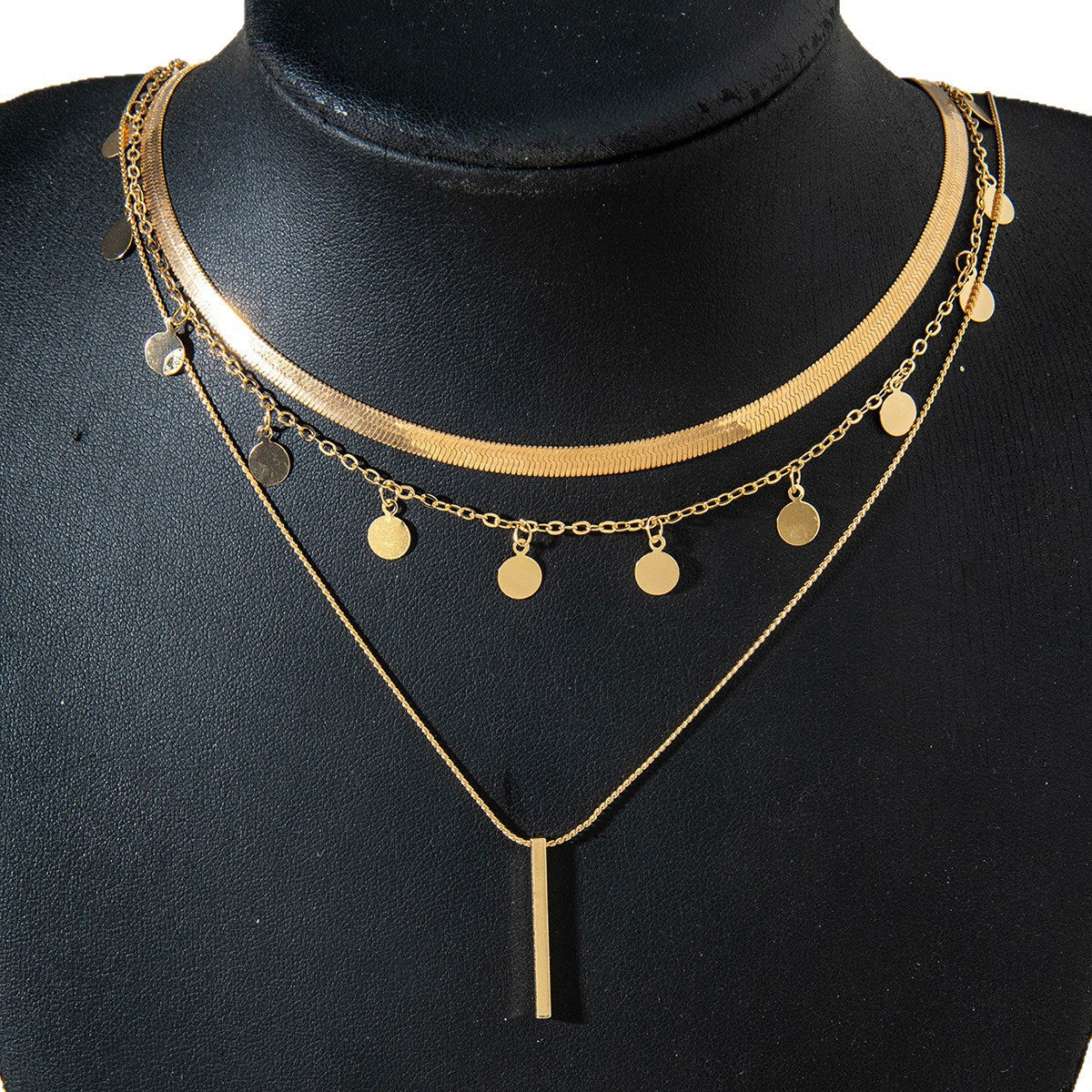 Geometric Layered Necklace With Tassel Pendant For Women