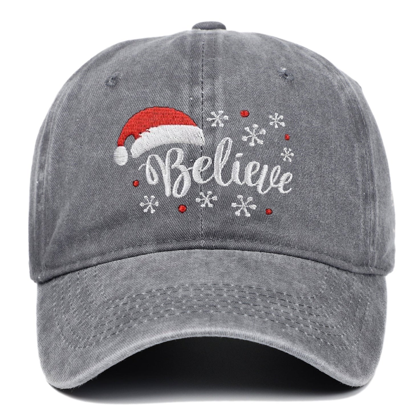 Distressed Snowflake Embroidery Adjustable Santa Baseball Cap