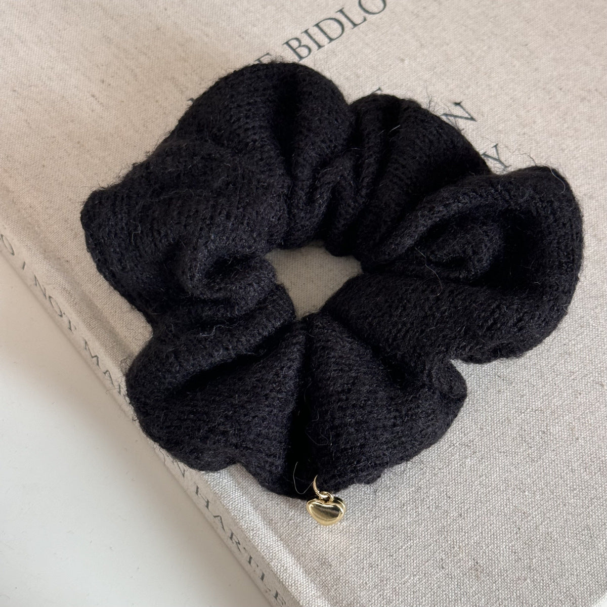 Solid Color Heart Pendant Knit Hair Tie