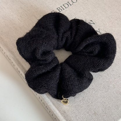 Solid Color Heart Pendant Knit Hair Tie