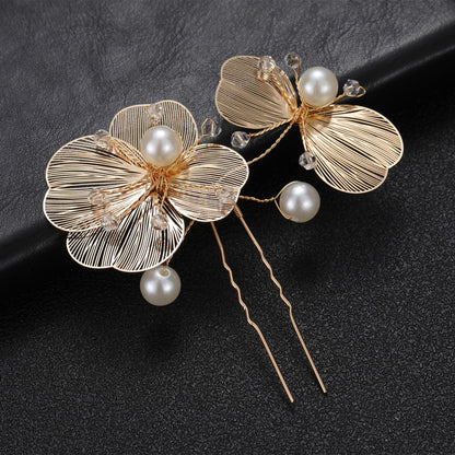 Elegant Golden Flower Headpiece with Earrings for Weddings