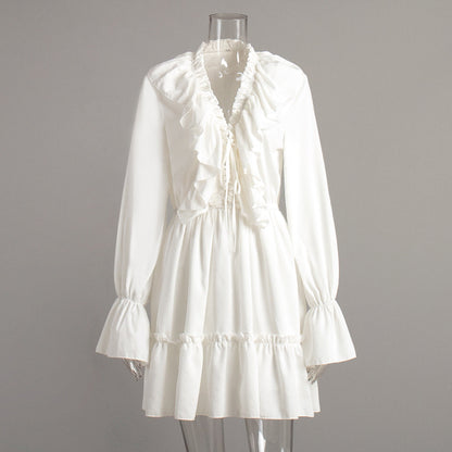 V-Neck Flare Sleeve Chiffon Dress Casual Elegant Short Dress