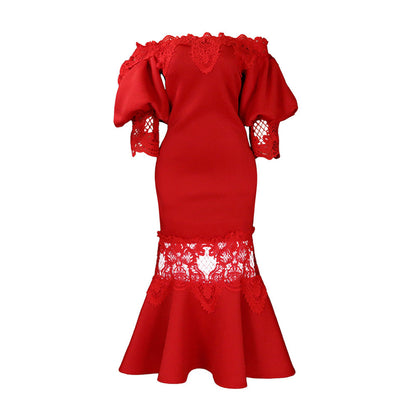 Off-Shoulder Lace Mermaid Dress For Evening Parties