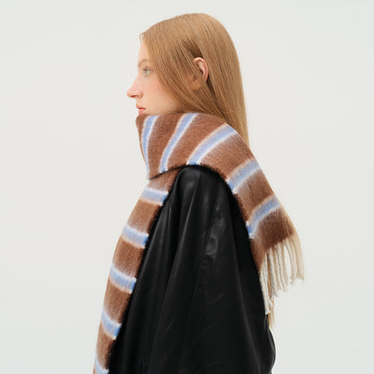 Color Block Striped Scarf with Fringes Stylish Warm Scarf