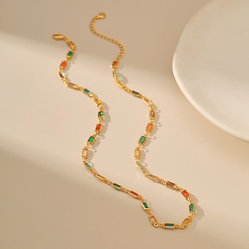 Colourful Square Zirconia Vintage Necklace