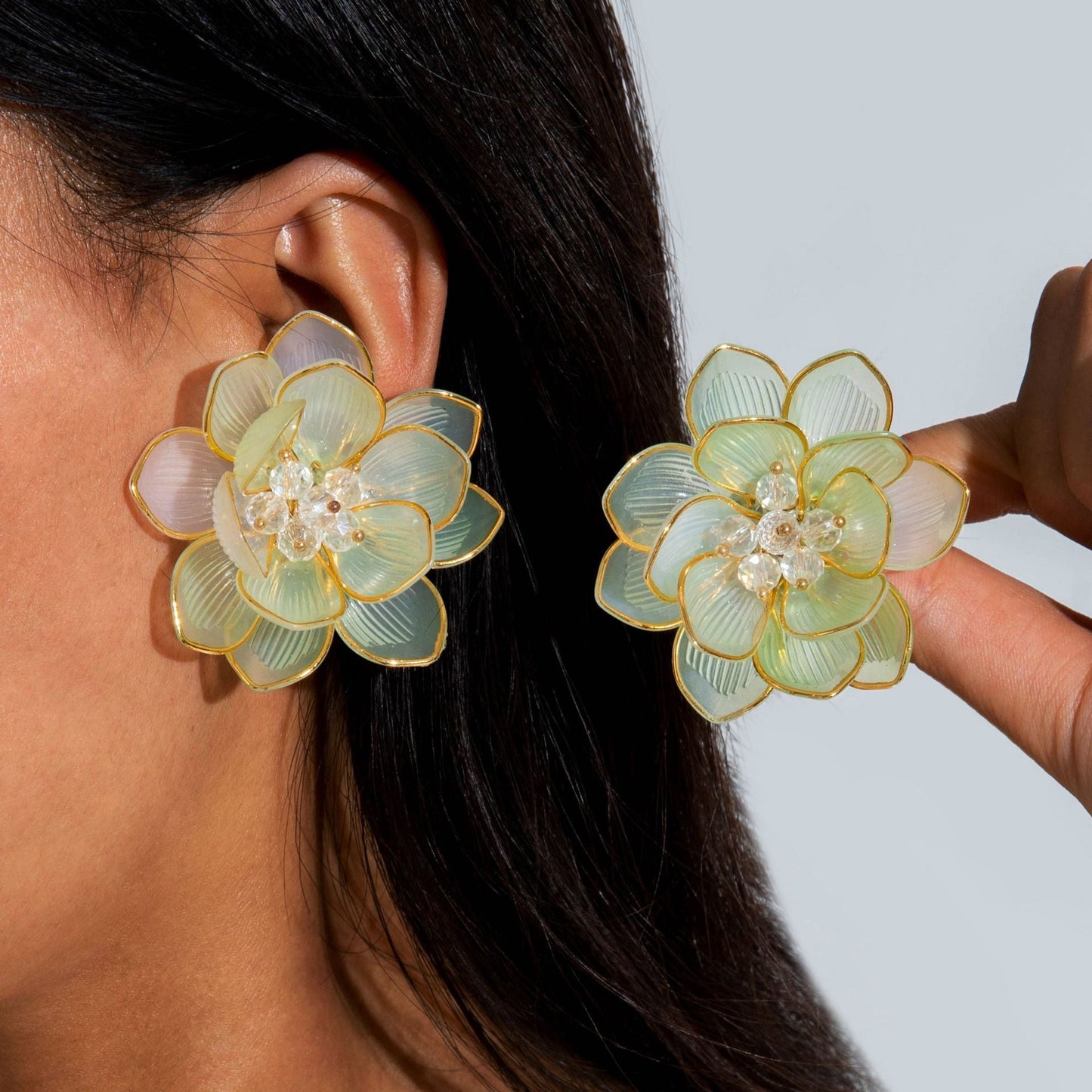 Colorful Resin Flower Petal Earrings Sweet Floral Studs