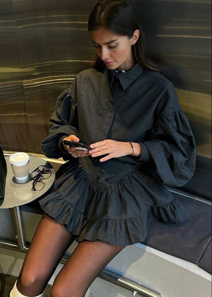 Ruffled Mini Skirt Set Soft Structured Fabric