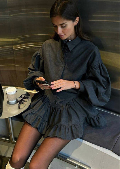 Ruffled Mini Skirt Set Soft Structured Fabric