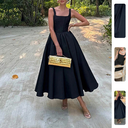 Elegant Square Neck Ruched Waist Dress for Women