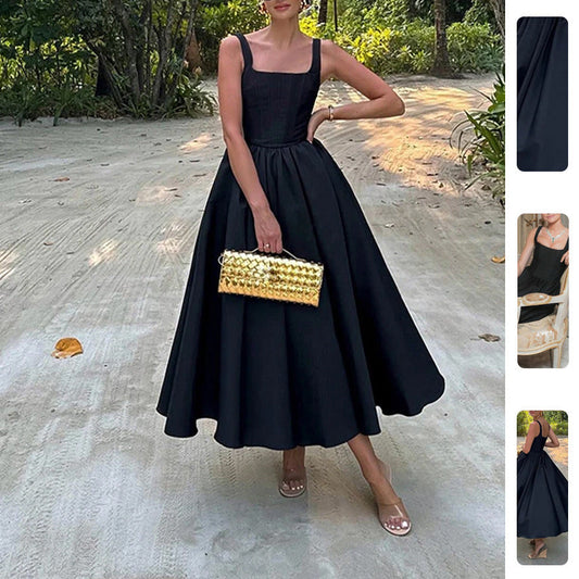 Elegant Square Neck Ruched Waist Dress for Women