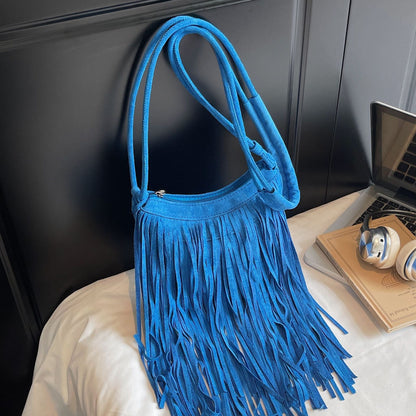 Vintage Suede Fringe Crossbody Bag Stylish PU Leather Shoulder Bag