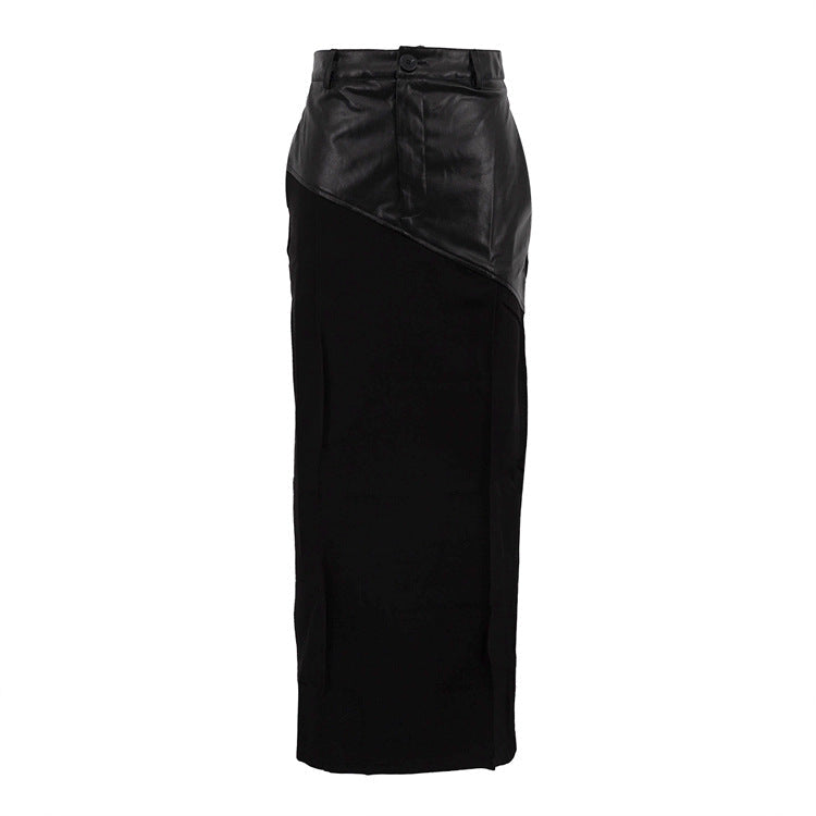 Elegant Pockets Black PU Leather Midi Skirt