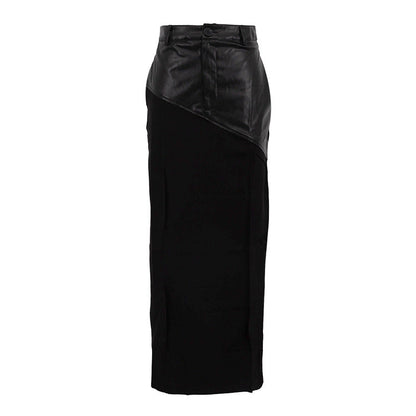 Elegant Pockets Black PU Leather Midi Skirt