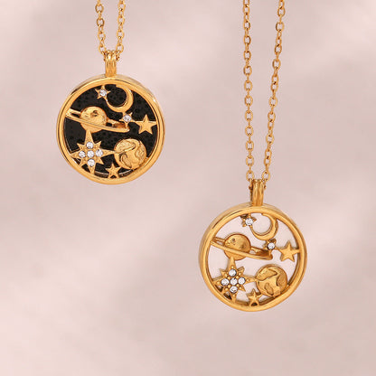 2+ Moon Star Shell Round Pendant Necklaces