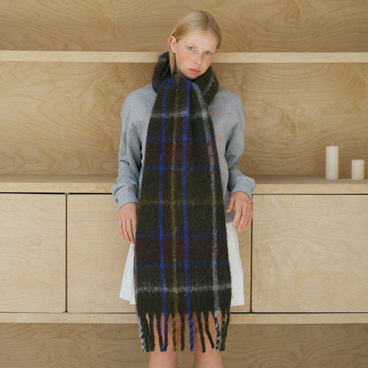 Wool Blend Plaid Scarf with Fringes Trendy Casual Wrap