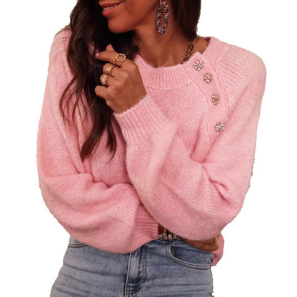 Elegant Round Neck Raglan Sleeves Knit Sweater