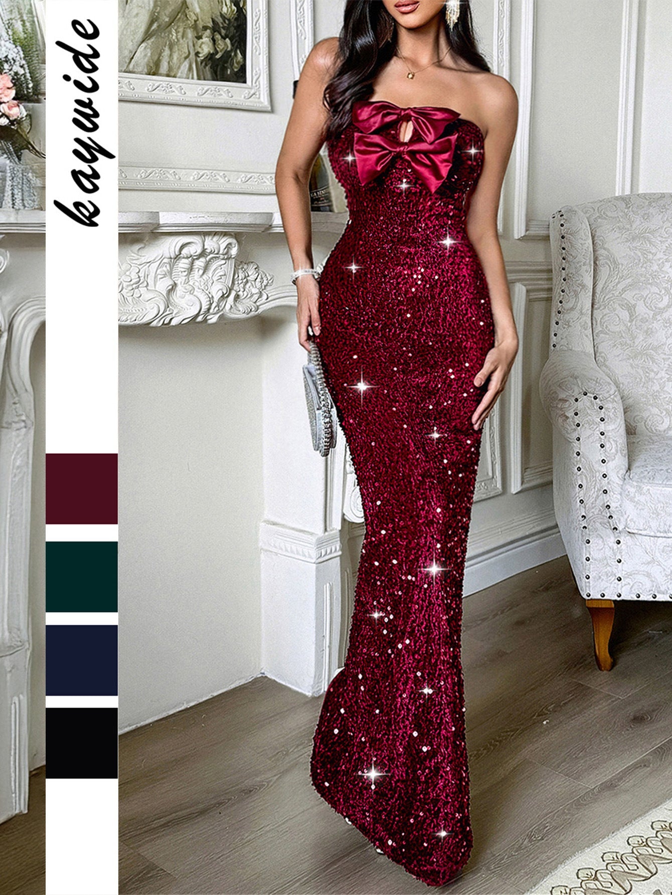 Elegant Strapless Long Dress with Sequins