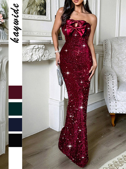 Elegant Strapless Long Dress with Sequins