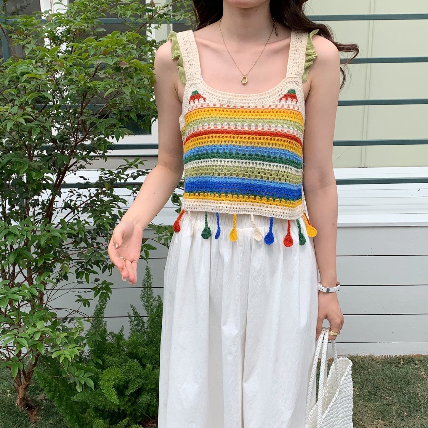 Bohemian Style Colorful Striped Knit Tank Top