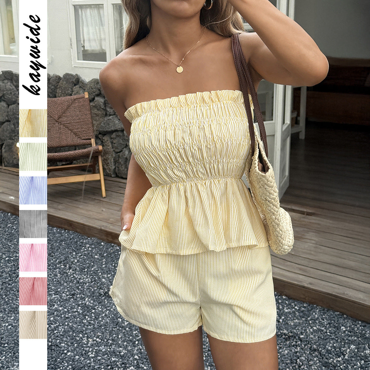 Casual Ruffle Trim Off-Shoulder Short Set