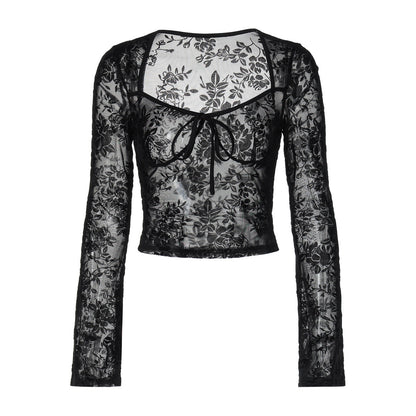 Fashionable Sheer Mesh Long Sleeve T-Shirt for Women