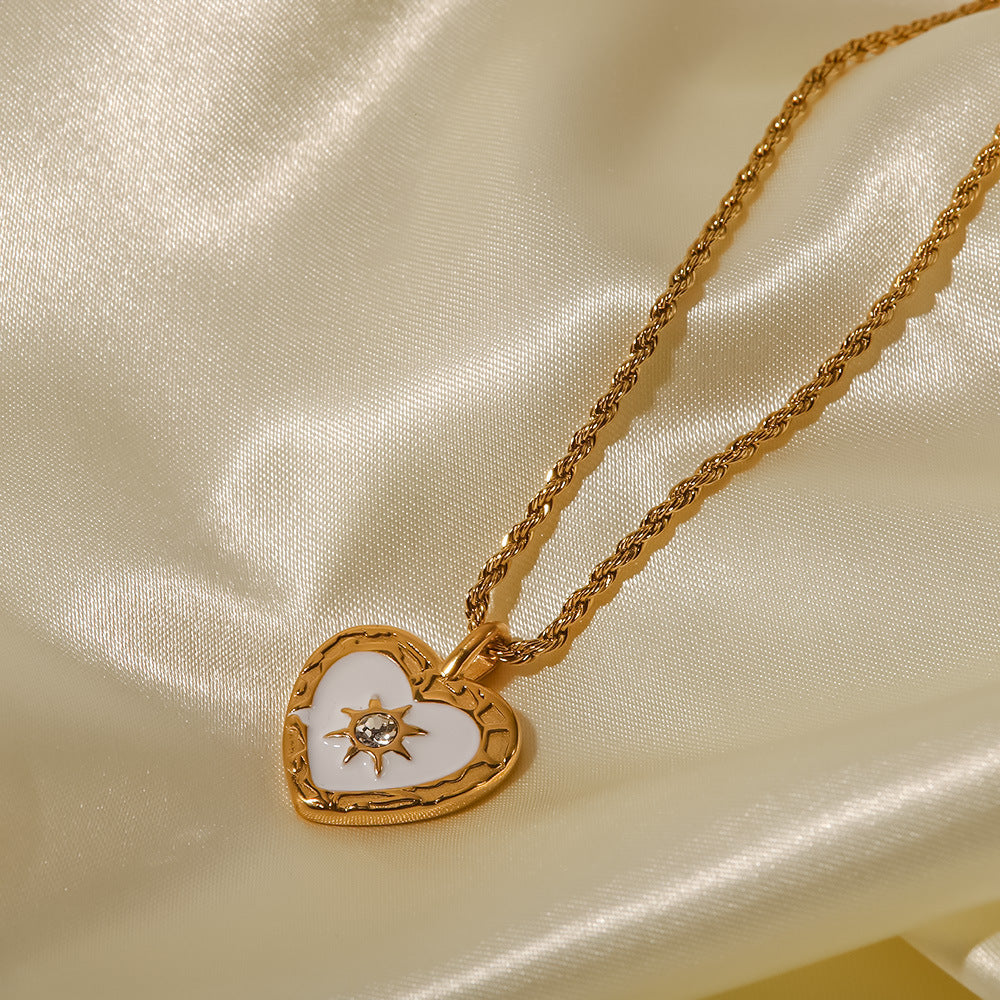 Stainless Steel Heart Zircon Pendant Necklace