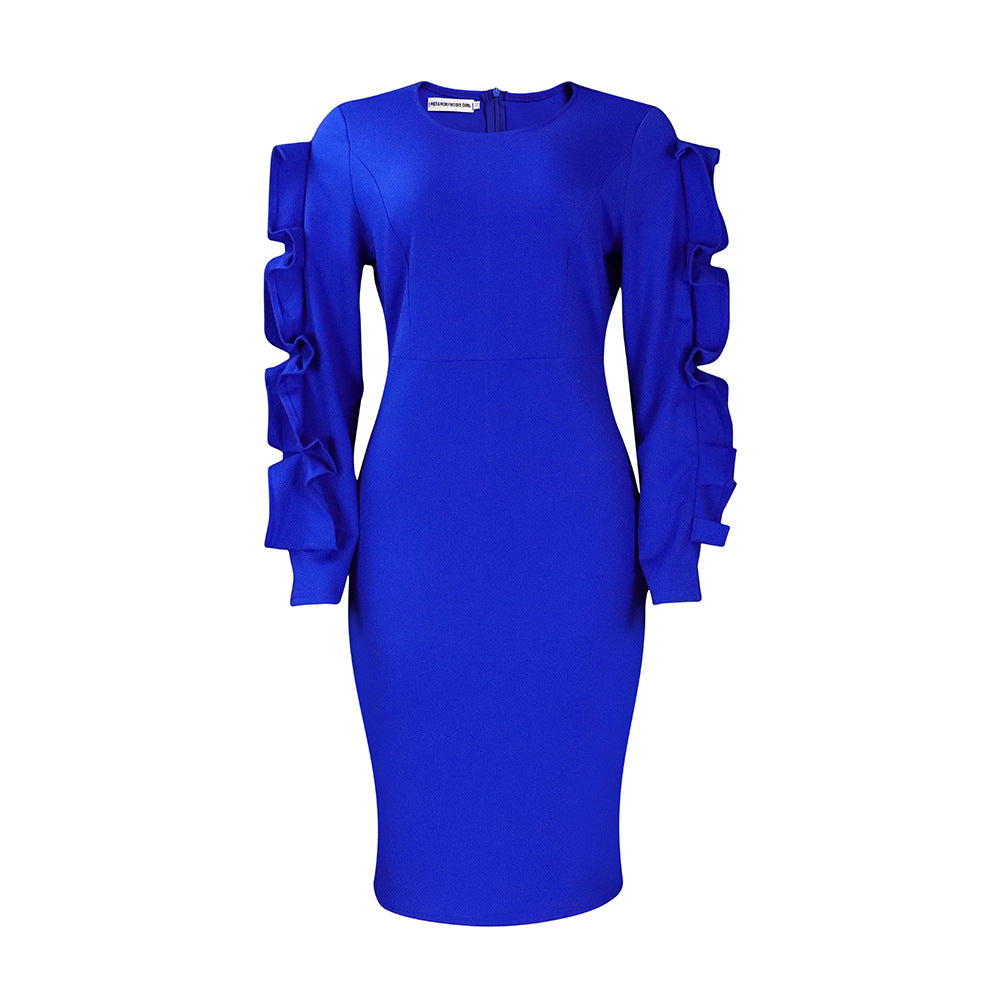 Elegant Plus Size Long Sleeve Dress In Solid Colors