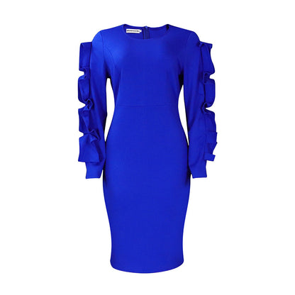 Elegant Plus Size Long Sleeve Dress In Solid Colors