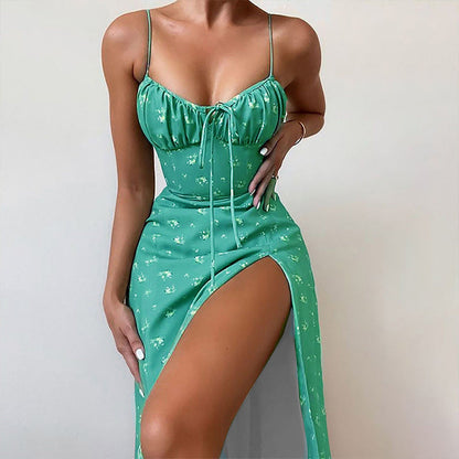 Sexy Floral Print Tie-Front Midi Dress
