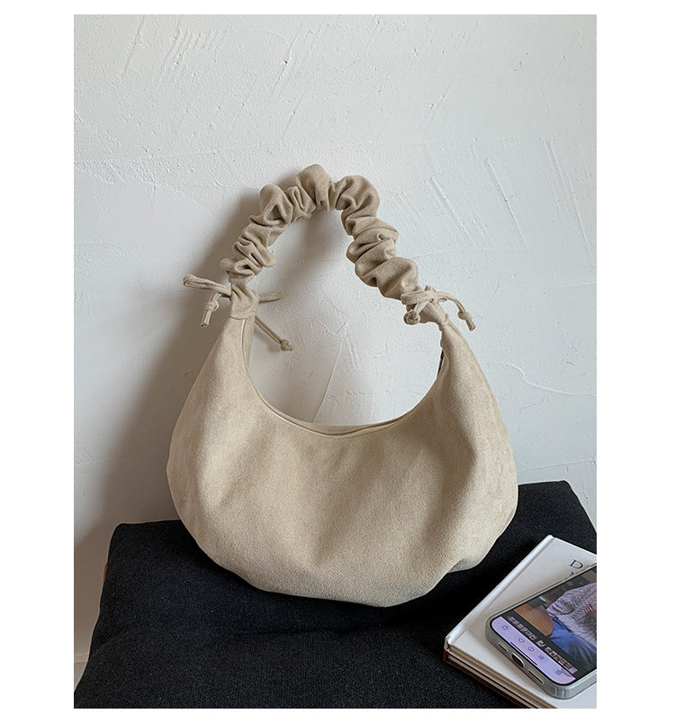 Retro Velvet Drawstring Dumpling Bag Casual Chic Shoulder Bag