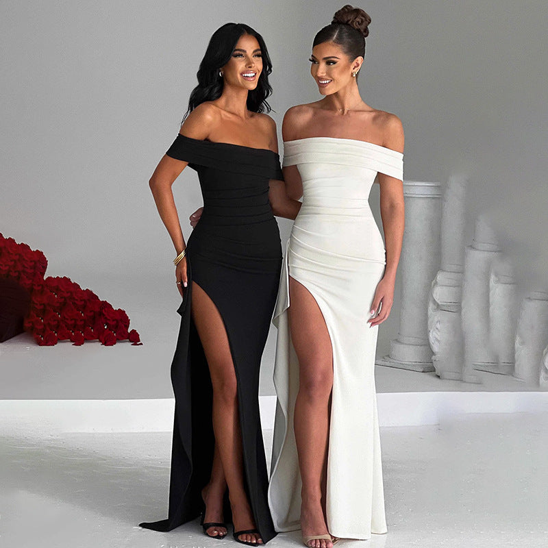Off-The-Shoulder Slit Maxi Dress Elegant Bodycon Dress