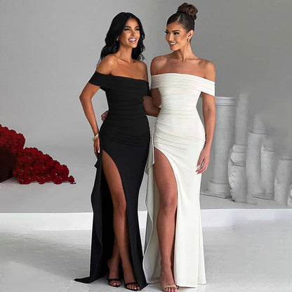 Off-The-Shoulder Slit Maxi Dress Elegant Bodycon Dress
