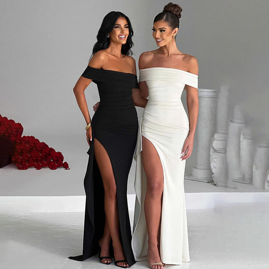 Off-The-Shoulder Slit Maxi Dress Elegant Bodycon Dress