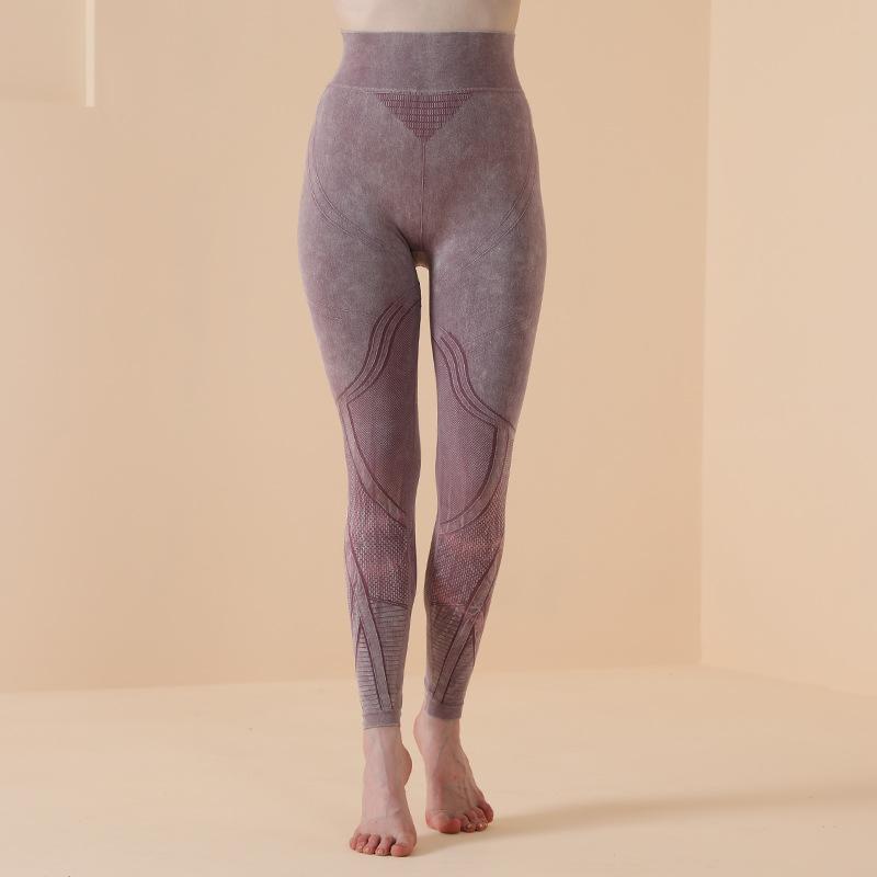 Seamless Washing Pattern Sports Tights Women'S High Waist Hip Bodybuilding Yoga Pants Fitness