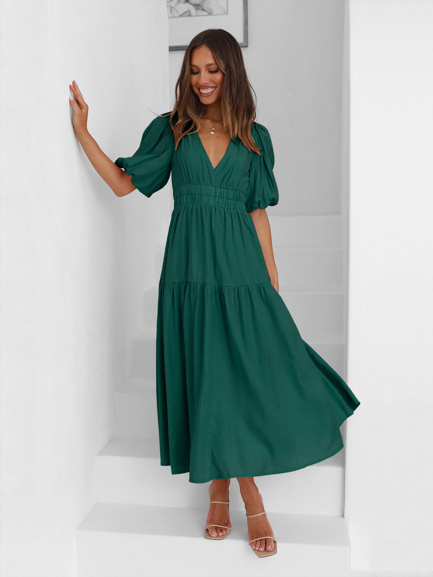 Elegant Ruffle Detail Evening Gown in Various Colors